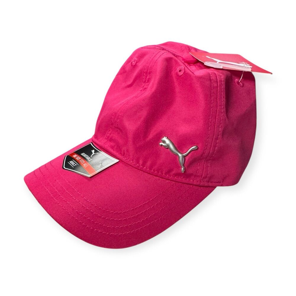 PUMA Hot Pink Adjustable Hat Baseball Hat Metal Puma Logo on Front‎ OSFM BNWT